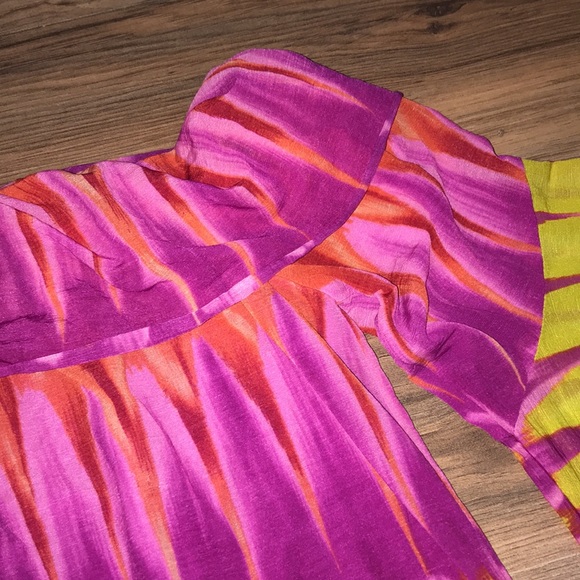 Inc colorful purple orange and yellow off shoulder Pom Pom  top - Picture 5 of 13